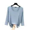 Top de verano para mujer talla grande, camiseta de cuello redondo, manga tres cuartos, manga corta, modal, corte holgado, nuevo color liso