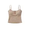 Conjunto de Verão Listrado Estilo Puro Desejo Não Monótono para Mulheres Estilo Novo da Ins com Bojo Embutido Camisola + Calça de Cintura Alta Slim