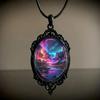 1 Moda Elegante Color Paisaje Aurora Patrón Marco Negro Repujado Collar de Cristal Regalo Romántico Joyería