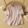 Camisa de Manga Curta de Verão para Mulheres, Gola Redonda, Solta, Moderna, Versátil, Top Estiloso, Emagrecedora, Estilo Curto, Casual, Cor Sólida