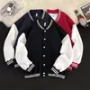 Chaqueta de Béisbol para Hombre de Primavera y Otoño, Manga Larga de Corte Holgado, Estilo Americano Versátil, Abotonada, Cuello Alto de Contraste de Color, Top Casual de Moda
