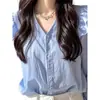 As Camisas Bonitas Populares Deste Ano São Leves e Luxuosas, Nicho Francês, Camisas Azuis Bonitas de Manga Longa para Mulheres, Estilo de Início de Outono, Elegantes