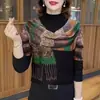 Elegante top base de cuello alto medio con estampado retro para mujer, nuevo diseño ajustado otoño/invierno, moderno y versátil