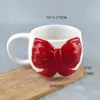 Taza de Cerámica Roja con Lazo 3D para el Día de San Valentín Taza de Café con Corazón Lindo y Femenino en Relieve Taza de Regalo para Festival