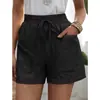 Europeu e Americano Cruzamento Desejo Verão Feminino Novo Solto Linho Casual Shorts Bolso Cor Sólida Tamanho Grande Cintura Alta Perna Larga Calças