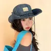 Sombrero de Pescador Patchwork de Mezclilla para Mujer, Moda Casual de Primavera y Verano Sombrero para el Sol para Hombre, Sombrero de Amplia Ala para Protección Solar para Senderismo al Aire Libre Camping