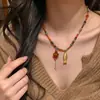 Piedra Natural Acero de Titanio Estilo Chino Pez Koi Pez Pequeño Colgante Collar Retro Estilo Nuevo Colorido con Cuentas Colorido Colgante Desmontable