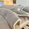 Juego de ropa de cama de cuatro piezas de terciopelo de leche tallado grado A, engrosado para invierno, funda de edredón de alta gama, funda de edredón de vellón de coral, sábana bajera, juego de cama 3