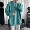Sudadera de color liso con cuello redondo para hombre 2025, moderna, holgada, sin capucha, top tipo jersey, primavera y otoño, fina, marca de moda, talla grande, Chaqueta