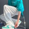 Pantalones de seda de hielo para hombre, de verano, finos, de marca de moda, versátiles, Ruan, elegantes, deportivos, sueltos, rectos, de talla grande, con drapeado, pantalones casuales de pierna ancha