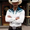 Camisa masculina transfronteiriça estilo cowboy western, moderna, retrô, étnica, manga longa, alta qualidade, não amassa, atacado