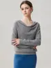 Cuello de solapa estilo francés, 35% cachemira, 65% lana, nueva colección otoño/invierno, prenda básica asimétrica de un solo hombro y manga larga, estilo dulce