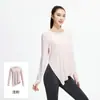 Top de yoga soltinho, assimétrico e com fenda, de manga longa, respirável, de secagem rápida, camiseta para fitness e treino, novo estilo de outono