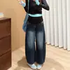 Jeans de maternidad estilo perezoso suelto azul grisáceo otoño e invierno sueltos que cubren la carne diseño delgado sentido de diseño pantalones de pierna ancha de moda