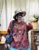 Suéter Plus Size para Mulheres, Outono/Inverno 2025 Novo Estampa Vintage Estilo Étnico Algodão Versátil Pulôver Malha