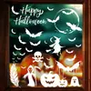 Pegatinas Estáticas de Halloween de PVC Transfronterizas al por Mayor Bruja Murciélago Calabaza Calavera Silueta Blanca Decoración Pegatinas Impermeables para Ventana