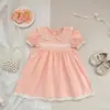 Vestido de Verão Novo Estilo para Meninas Estilo Coreano com Barra de Renda Gola Boneca Macacão Bebê Peça Única Roupas Combinando para Irmãs