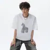Camiseta de Manga Curta com Estampa de Pônei Estilo Americano para Homens e Mulheres, Marca Tendência de Verão, Fresca e Versátil, Blusa Casual Solta de Gola Redonda com Meia Manga