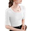 Camiseta Interior de Manga Tres Cuartos con Rosca de una o dos piezas Cuello Redondo Verano Nueva Simple Camisa de Hombro Derecho para Mujer
