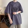 Camiseta Gruesa de Stitch para Hombre Verano Ropa de Pareja Oversize Manga Corta Retro Americano Gamuza Mangas Tres Cuartos