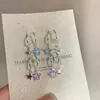 Pendientes coreanos de estrella de circón de nicho azul y morado, Pendientes frescos dinámicos de primavera y verano para mujer, Pendientes únicos y hermosos