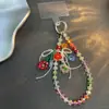 Corrente de Celular Curta com Flor de Contas Verdes Feita à Mão Pulseira de Cristal Corrente para Pendurar Celular