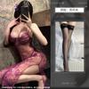 Ropa de Noche de Malla con Tirantes Morados Encantadores Conjunto para Mujer Uniforme Sexy de Encaje Tentación Atuendo Transparente Lencería Erótica Al por Mayor