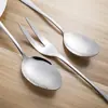 Serie de cucharas de sub-mesa de acero inoxidable Cuadrada Redonda Mango Largo Cuchara Pública Cuchara de Servicio Estilo Europeo Doméstico Comercial Cuchara Espesa