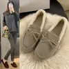 Nuevos Zapatos de Algodón Planos Cálidos Engrosados con Felpa, Estilo Retro, Talla Grande, para Mujer, sin Cordones, de Corte Bajo, para Conducir, Otoño/Invierno 2024