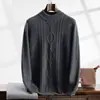 Suéter de Cachemira de Punto Trenzado con Cuello Redondo, Estilo Nuevo Otoño e Invierno 2026 para Hombre, Suéter Base de Corte Holgado para Ropa Casual de Negocios para Personas de Mediana Edad