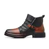 Botas Martin Estilo Oeste Americano Patchwork Degradado Botas de Motociclista Correas de Cuero Plisadas Hebilla Tacón Grueso Aumento Botas de Cuero Hombre
