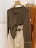Capa base de punto fino de lana para mujer, nuevo estilo otoño/invierno, prenda interior de alta gama, top suéter de cuello en U para invierno