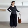 Cárdigan de punto a rayas de bloques de color estilo coreano con cuello redondo y manga larga para niñas, nuevo conjunto casual de dos piezas de cárdigan de otoño