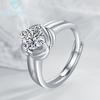 Ventas Directas de Fábrica S925 Chapado al Vacío Oro Blanco Anillo de Mujer Corona de Cuatro Garras Pétalo Trébol de Cuatro Hojas con Moissanita como la Piedra Principal
