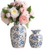 Vaso Cerâmico Azul e Branco de Porcelana Chinesa High-End Retrô para Entrada Decoração de Arranjo de Flores para Sala de Estar Ornamentos Flores Hidropônicas