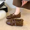Zapatos de algodón para mujer, zapatos sencillos de felpa, punta cuadrada, boca de algodón, Mary Janes de algodón, con terciopelo cruzado, boca poco profunda, temporada de otoño e invierno, con moda, tacón oculto