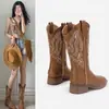 Botas de Mezclilla Bordadas Estilo Occidental para Mujer 2026 Otoño Nuevas Botas de Jinete Botas Chelsea Martin Calzado para Viaje Botas de Media Pantorrilla