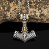 Joia de colar masculino em aço inoxidável estilo europeu e americano Martelo de Thor Viking Triângulo Aoding Titânio Aço Pingente Rúnico