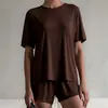 Pijama de punto cómodo de manga corta y shorts de dos piezas, nuevo para el verano 2025, europeo y americano, transfronterizo, suave, casual, ropa de casa