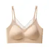 Sujetador Camisola de Encaje sin Costuras con Copas Fijas, Sujetador Tipo Chaleco Push-Up, Base como de Maquillaje, Tirantes Finos, Lencería para Mujer