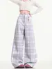 Moda Transfronteriza 2026 Nuevos Pantalones Casuales de Cuadros Morados Dopamina de Moda para Mujer, Pantalones Largos de Pierna Ancha para Primavera y Otoño