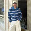 Camisa polo, suéter de punto con cuello, chaqueta cárdigan a rayas azules para hombre y pareja, estilo old money, venta al por mayor de fábrica transfronteriza