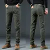 Jeans caqui de alta gama italianos para hombre, nuevos pantalones largos casuales de corte slim para primavera y otoño 2026, pantalones cropped