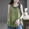 Colete Fashion Color Block Transfronteiriço com Decoração de Botão, Algodão e Linho em Cores Contrastantes, Top Fino Retro Literário Novo para Mulheres Aliexpress