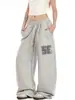 Pantalones casuales de estilo americano con pedrería, de tiro bajo, para hombres y mujeres, 2026 otoño, holgados, rectos, de pierna ancha, deportivos, para caminar