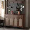 Gabinete de Zapatos Retro de Ratán Entrada de Sala de Estar Agujero Integrado Perchero Taquilla de Almacenamiento para Entrada del Hogar Tablero