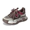 Tênis Plataforma para Mulheres Baixas, Color Blocking Retrô, Tênis Esportivo Casual, Estilo Primavera 2026, Couro Genuíno, Sapatos Femininos Versáteis