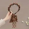 Elegante Faixa de Cabelo com Laço de Fita de Bolinhas para Mulheres, Pente 3D Plissado, Tiara Doce para Usar ao Contrário, Presilha de Cabelo para Lavar o Rosto, Acessório de Cabelo