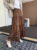 Falda Midi Plisada con Borlas para Mujer, Falda de Cintura Elástica Línea A, Estilo Casual Adelgazante, Falda de Color Sólido con Capas, Nuevo 2026