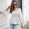Ropa de mujer transfronteriza de Amazon primavera/verano 2026 casual europeo y americano con volantes, cuello cuadrado, manga larga, blusa de gasa